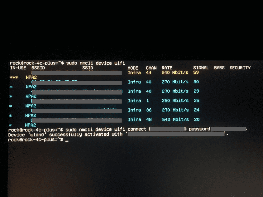 Rock4c+でwifi接続が成功した画面